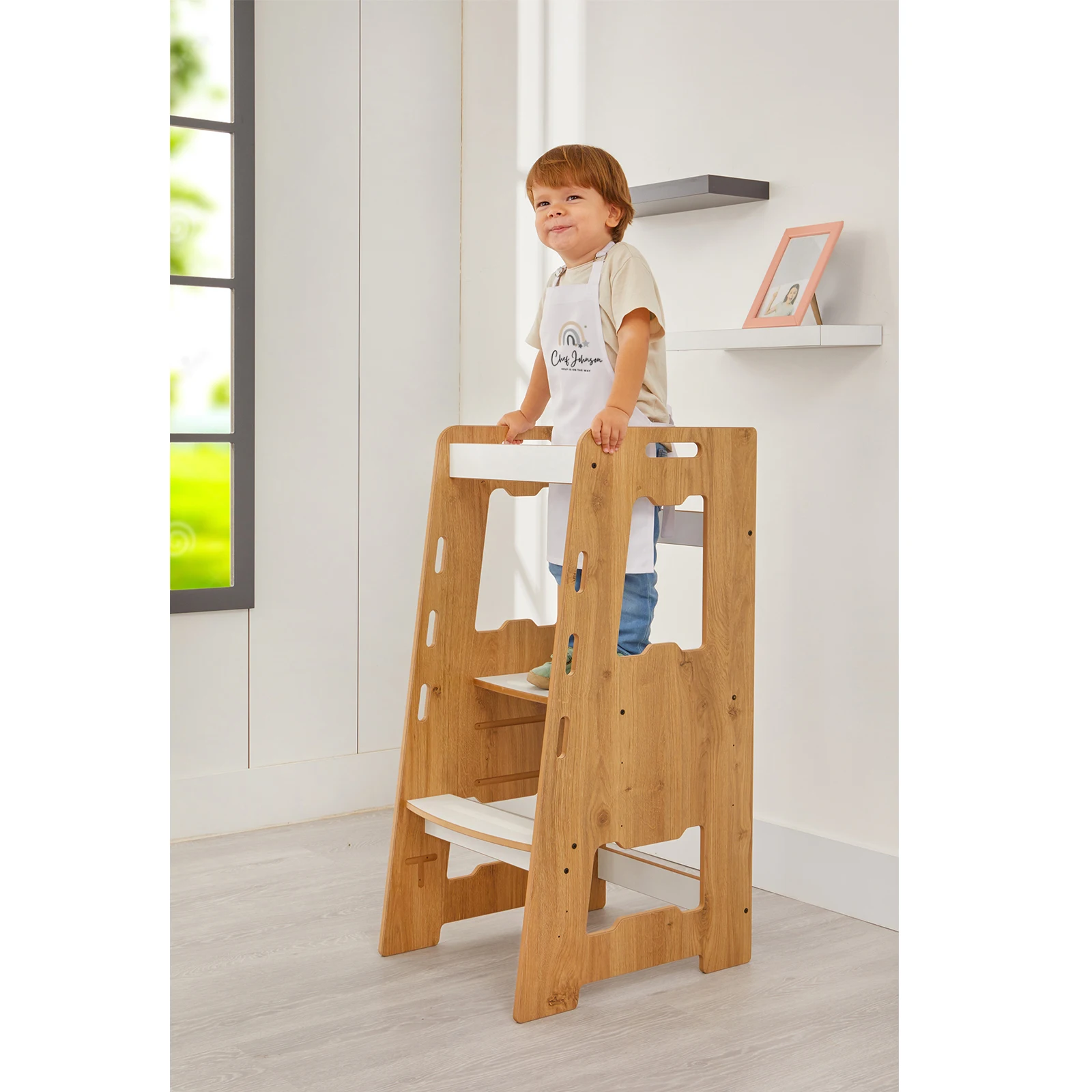 Kitchen Helper Tower, Montessori Learning Tower, Kitchen Safety Stool, Kids Adjustable Step Stool, Toddler Activity Tower