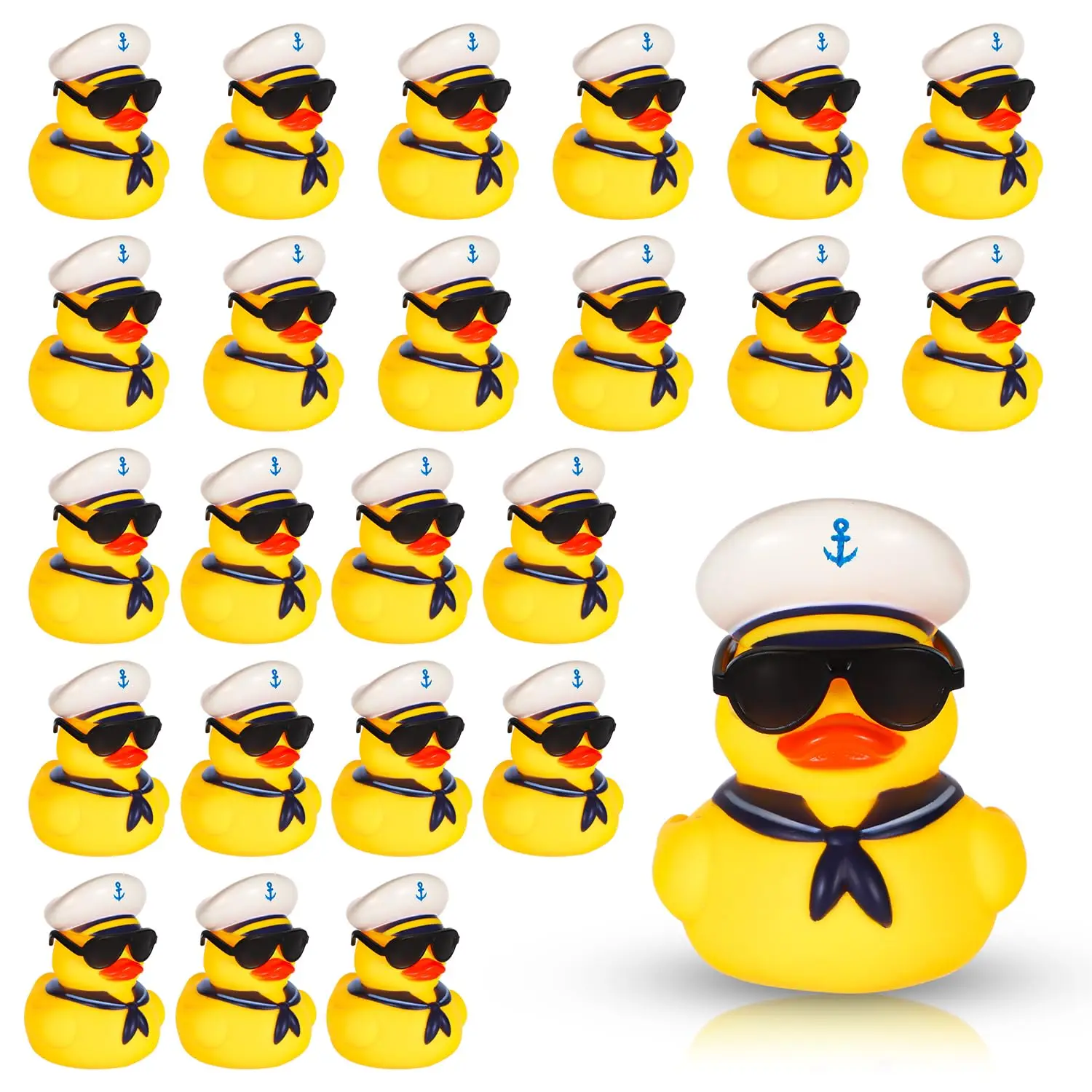 1pcs Rubber Ducks with Sunglasses, Cruise Ducks Yellow Ducks Mini Sailing Squeaky Duckies with Hats Summer Cruise