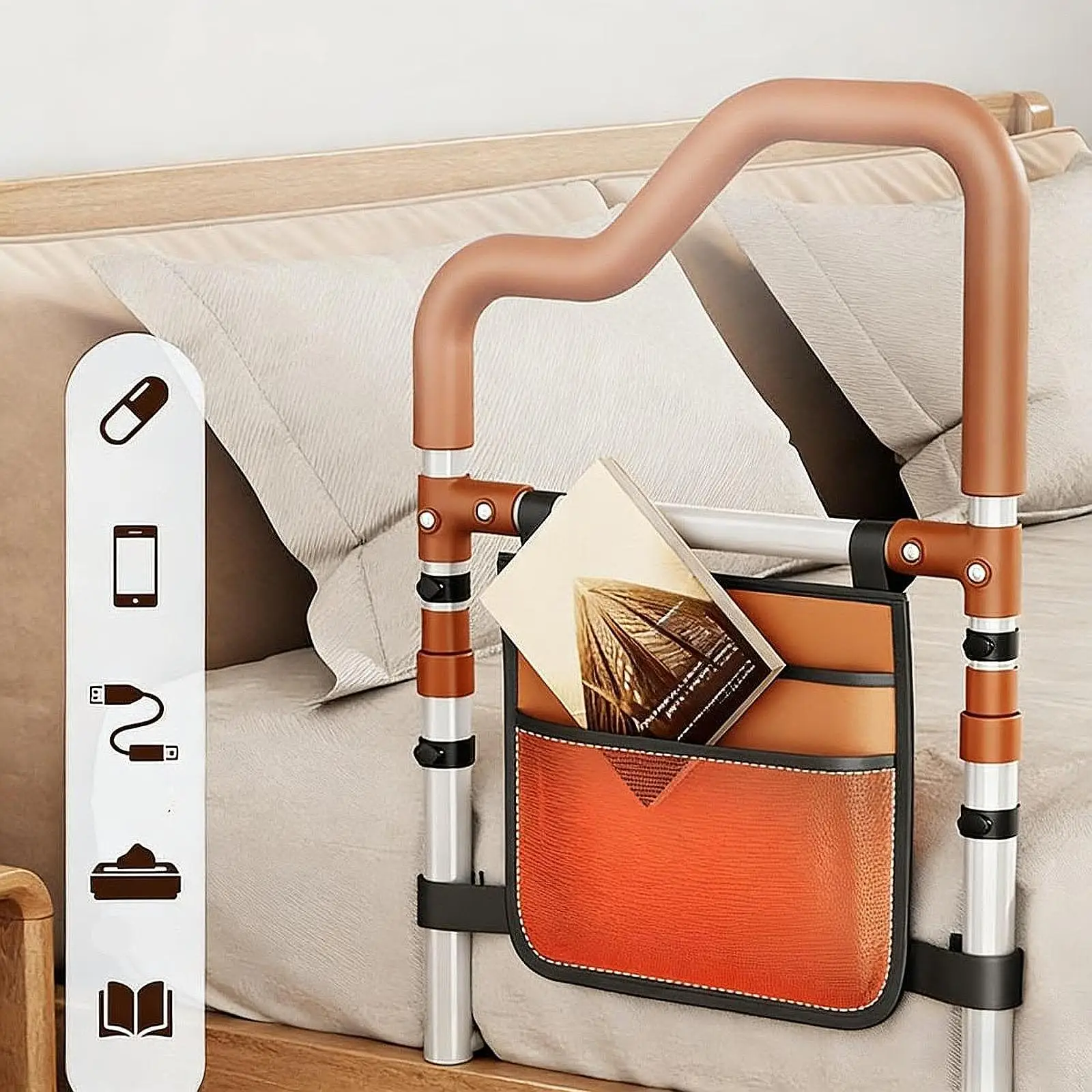 

Bed Rails Bed Assist Rail Adjustable Height Fall Prevents Guard Heavy Duty Convenient Ergonomic Bed Assist Rails for Elderly