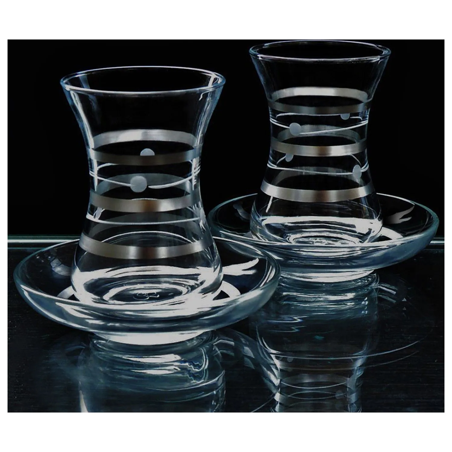 Turkish Tea cup Set Slim Waisted Planetary Platinum 12 Parça 6 Personality Tea Takımı Tea Coffee Cups and Saucers