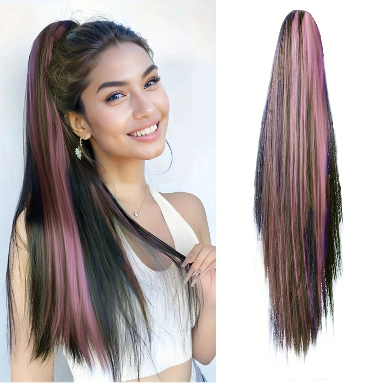 

Claw clip extensions, gradient straight hair synthetic wig, heat resistant, gradient color, suitable for everyday wear