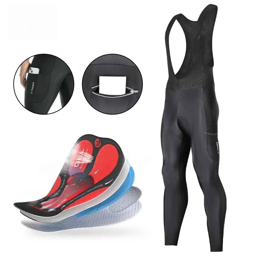 AliExpress X-TIGER Men's Cycling Bib Pants Three Pockets Breathable Shock 5D Gel Pad TMB Mountain Road Cycling Pants Cycling Equipment