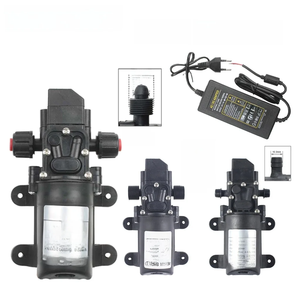 Pompa samozasysająca DC 12V 130PSI 6L/Min Wysokociśnieniowa pompa membranowa 70W 72W z wtyczką EU zasilacz 6A rura 1/2 — zdjęcie 2