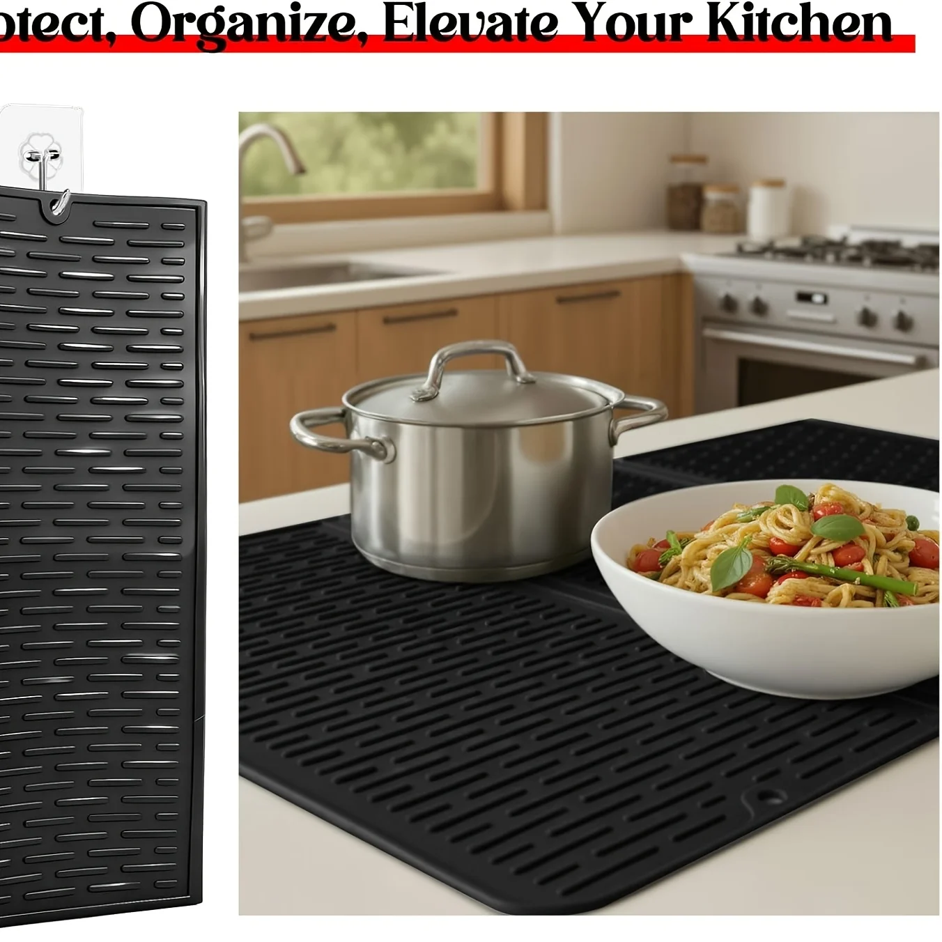 

Черный складной силиконовый коврик для плиты размером 28 x 20 дюймов — для варочной панели/духовки, сушки посуды