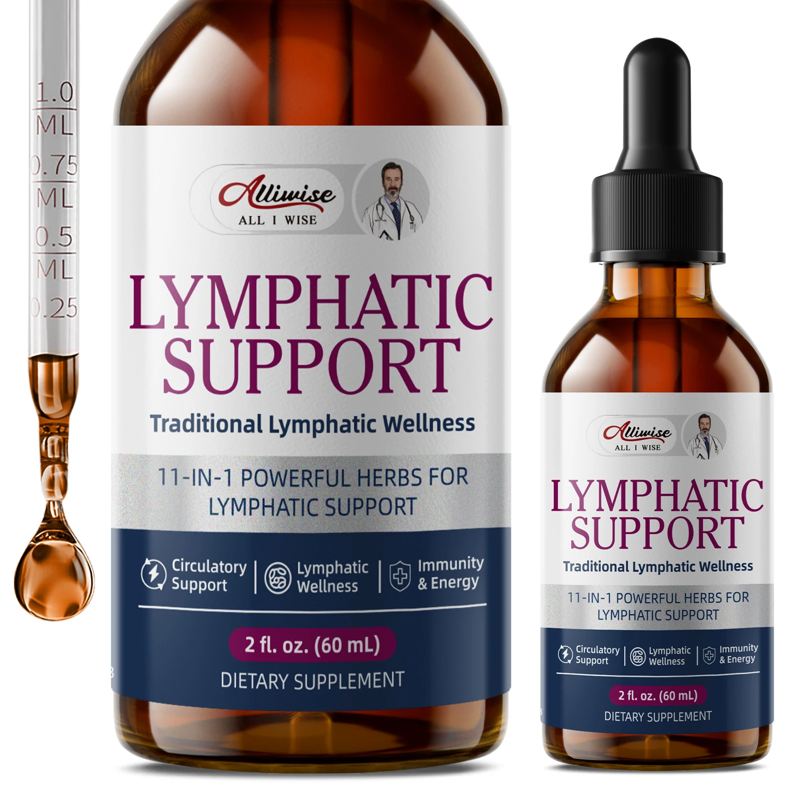 Alliwise 11 in 1 Lymphatic Health Support Drops Body Cleanse & Refresh Systemic Balance Digestive & Detox Health