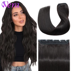 Clip In Human Hair Extensions 1 Piece 5 Clips 3/4 Full Head Clip On Remy Hair Extension Natural Color One-Piece Clip Ins