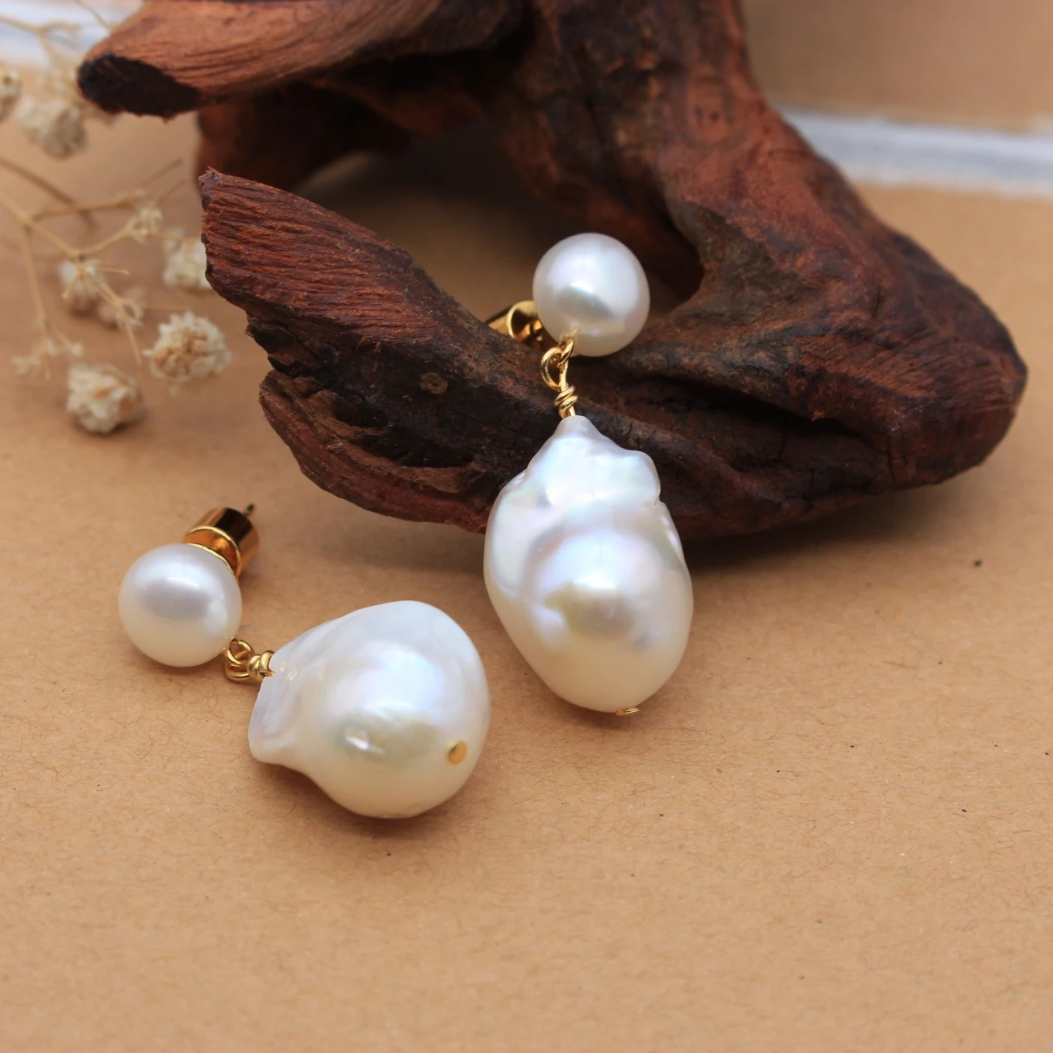 

YAJUNIEL Natural Baroque Freshwater Pearl Drop Earrings for Women 24K Gold Plated Unique Dangle Earrings Elegant Jewelry Gifts