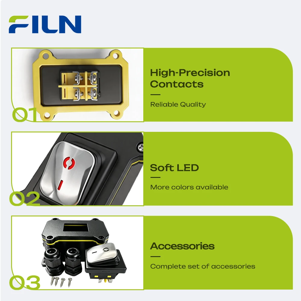 FILN Wasserdichte Edelstahl-Panel LED-Wippschalterbox 30A Flammhemmend für Außenbereich 12V-24V 110V-220V – Detail 3
