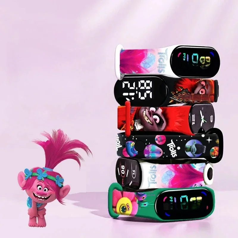 Trolls dessin animé LED coloré classique blanc Mi montre figurines d'anime Cosplay étanche Kawaii montre de sport enfants cadeau d'anniversaire jouets