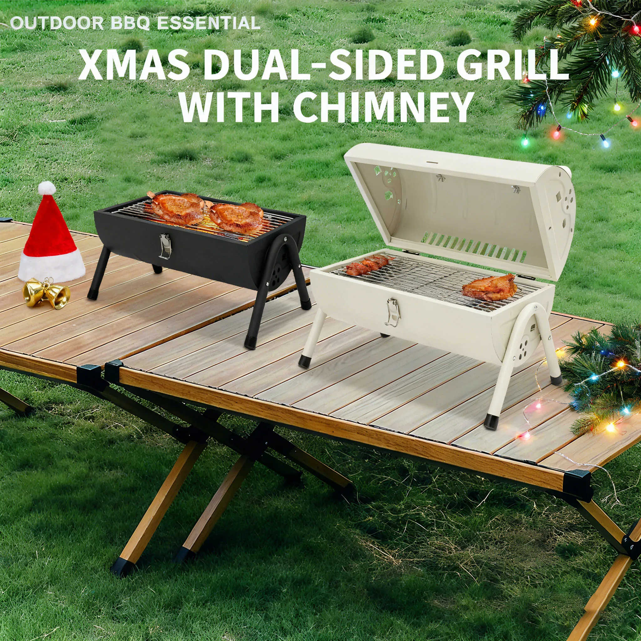 

Portable Tabletop BBQ Charcoal Grill W/ 2 Baking Nets For Outdoor Cooking Camping, Picnics, Backyard, Christmas Parties New Year