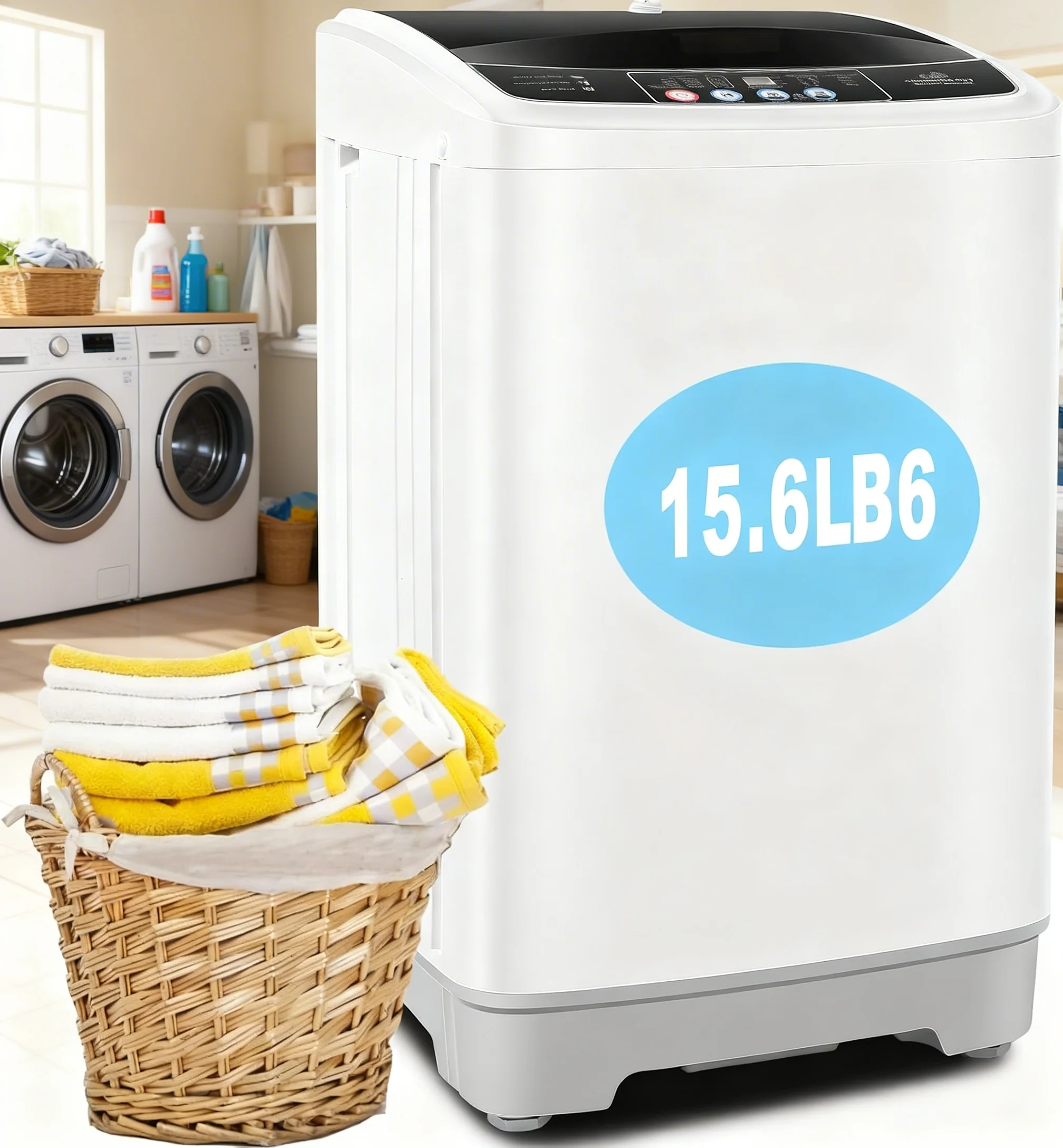 

Портативная полностью автоматическая стиральная машина на 15,6 фунтов, 10 программ, 8 уровней выбора уровня воды, с дренажным насосом и LED-дисплеем