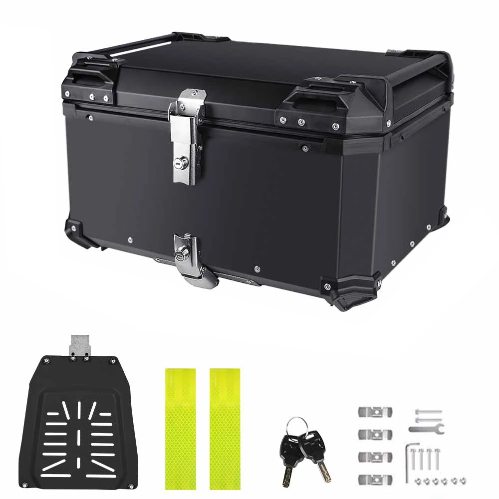 65L Universele Motorfiets Aluminium Achterkoffer Bagagekoffer Waterdichte Gereedschapskist Opbergbox met 2 Sleutels en Slot