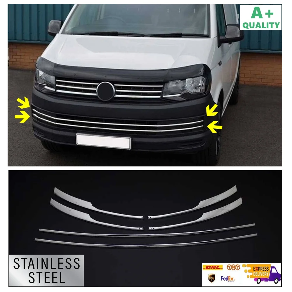 

For VW T6 Transporter Trendline Chrome Front Bumper Lower Grille 6 Pcs 2015-2019 Models. Stainless Steel. A + Quality. Tuning