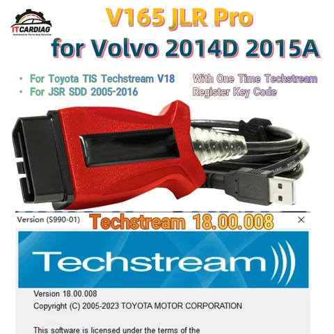 V165 V160 JSR JLR SDD para Volvo 2014D 2015A para Toyota TIS Techstream 18.00.008 J2534 OBD2 Cable de escáner compatible con hasta 2016
