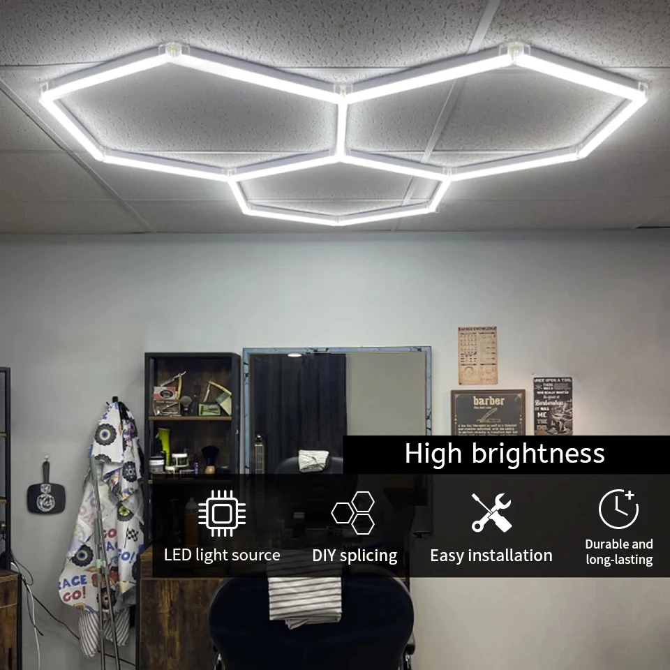 Hexagon LED lighting for Garage Barbecue Shop Barbershop Gym Bar Car Detailing Showroom 4S Workshop Ceiling Light Honeycomb Tube