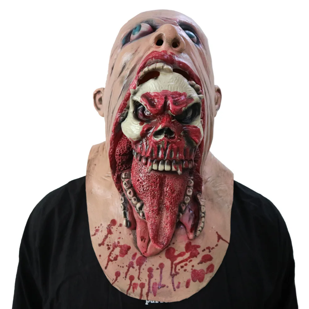 

Halloween Horror Latex Mask Scary Zombie Cannibal Masks Bloody Big Mouth Head Cover Adults Carnival Party Headgear Props