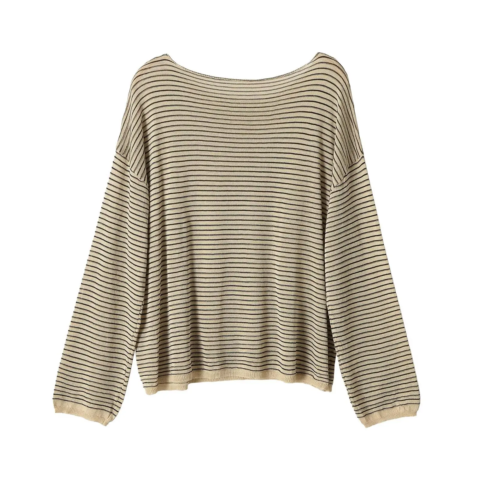 French Style Striped Knitted Shirt Women Elegant Boat Neck Thin Slimming Sweaters Chic Casual Basic Soft Knitwear Blouse