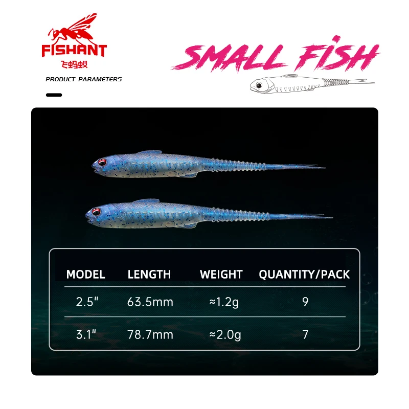 FISHANT Real Shad 2.5inch 3.1inch Floating Pesca Artificial Silicone Soft Bait Fork Tail Jigging Fishing Lures Noctilucent