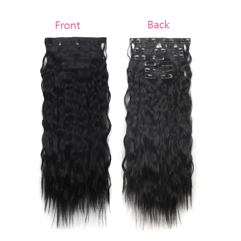 Clip In Synthetic Hair Extensions For Women Black Thick Double Weft Wavy Soft Hair & Blends Well Long Hairpieces 20 Inch 6 Pcs