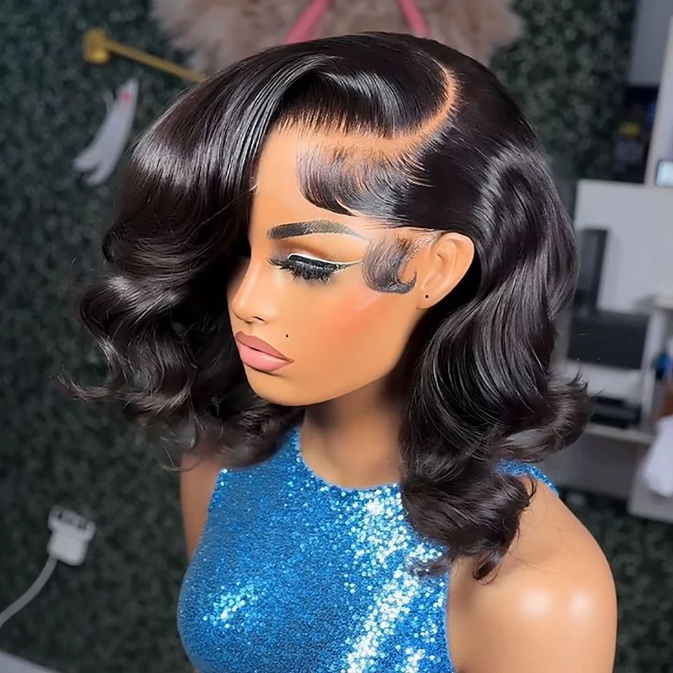 

Короткие парики-боб с небрежной волной, 13x4, с HD-кружевной передней частью, из вьетнамских натуральных волос, 200% плотность, для женщин, готовые к использованию, без клея