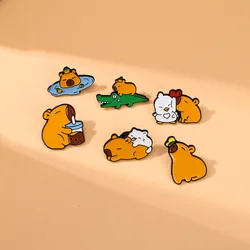 Cute Cartoon Capybara Enamel Brooch Creative Animal Duck Alloy Lapel Pin Badge Backpack Clothing Hat Accessories