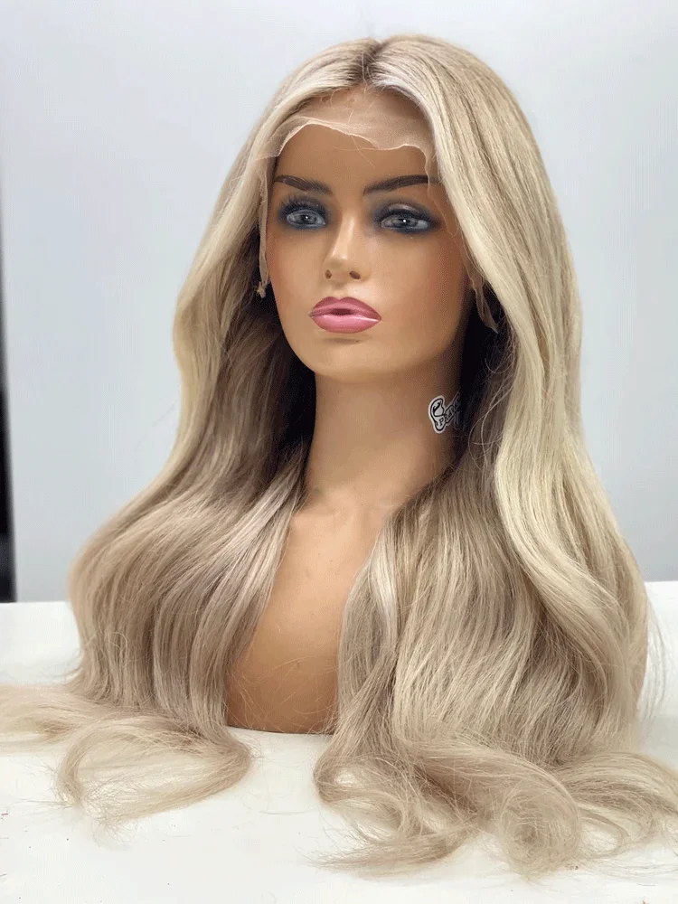 Perruques Full Lace Wig sans colle pour femmes, cheveux synthétiques, balayage blond, cosplay, perruques personnalisées ultraviolets