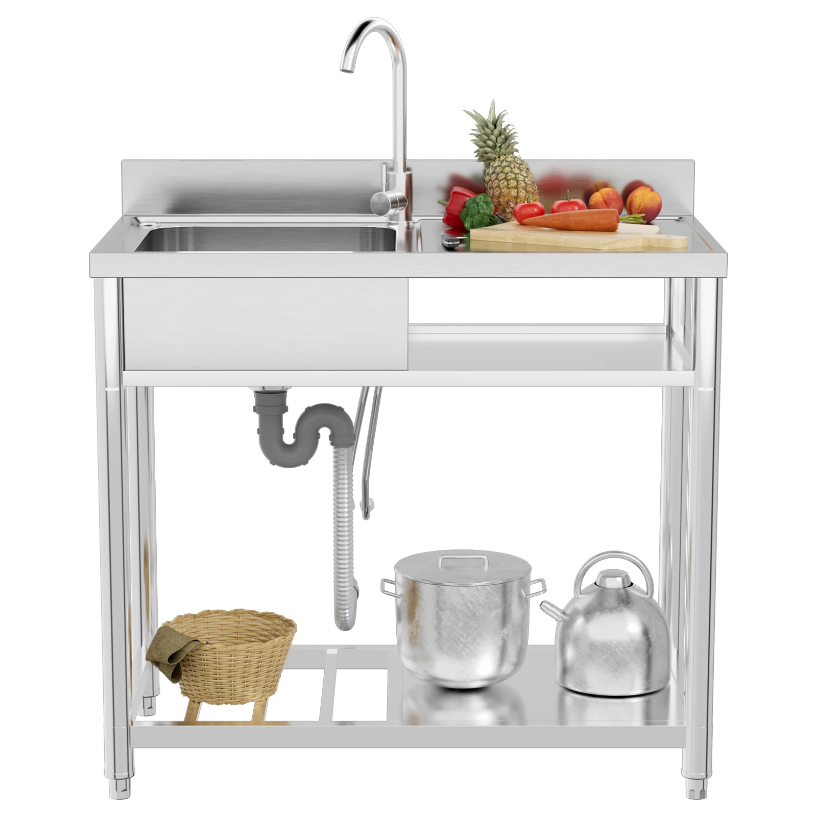 

Optmspic 39“stainless steel Single Bowl Kitchen Sinks with 360°Swivel Faucet utility sink for Laundry Room and Outdoor Sink