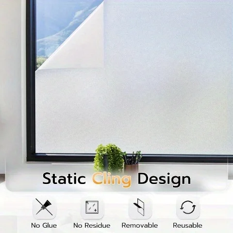 Frosted Privacy Window Film Static Cling No Glue Heat Control Translucent Removable for Bathroom Glass Door Mirror Shower