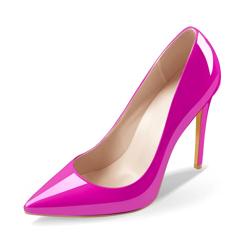 Onlymaker Women Pumps Pointed Toe 12CM Thin Heels Patent Leather Magenta Lady Shoes Big Size Shoes