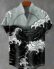 Hawaiian Men's Linen Shirt with Abstract Patchwork Art Print