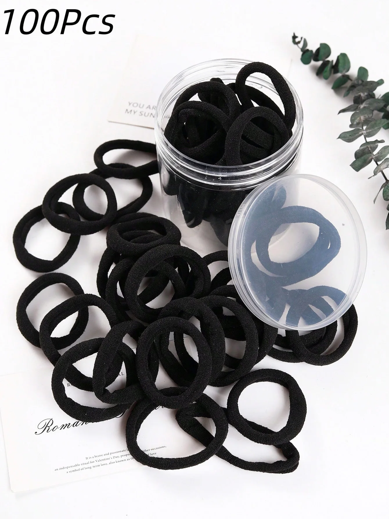 

[100 PCS] Large Black Thick Seamless Hair Ties, Elastic Ponytail Holders for Women Girls, No Damage Soft Hair Elastics Ideal for Thick Heavy Curly Hair