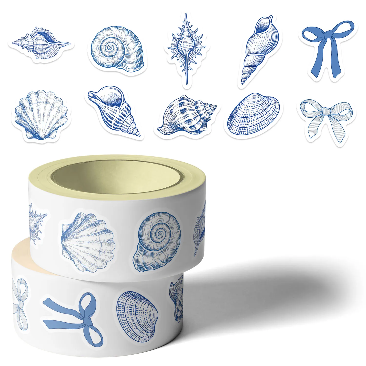 500pcs/Roll Blue Ocean Shell Sealing Sticker Aesthetic Graffiti Decals DIY Guitar Luggage Scrapbook Conch Shell Cartoon Sticker