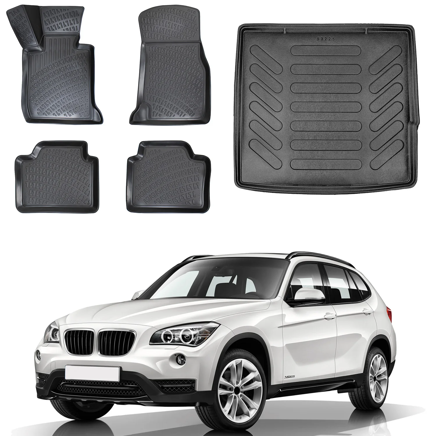 Floor Mats + Cargo Trunk Liner Fits Bmw X1 E84 2009-2015 Set - All Weather Maximum Coverage - Water Resistance