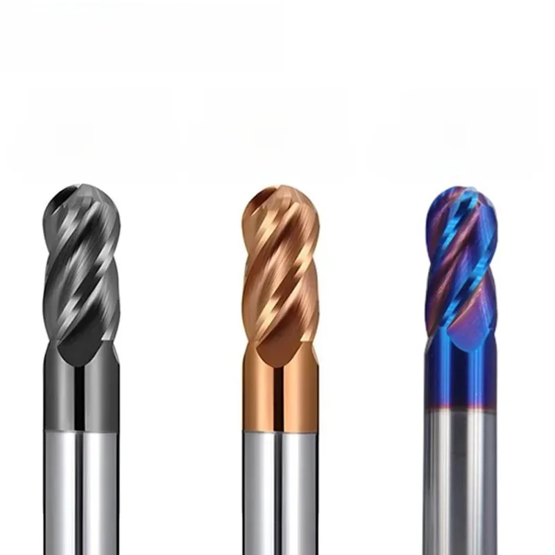 AZZKOR HRC50/55/70 pour les fraises en bout matérielles en acier, fraise en bout à billes à 4 cannelures, outils de fraise CNC en carbure de tungstène R0.5-R6.0mm