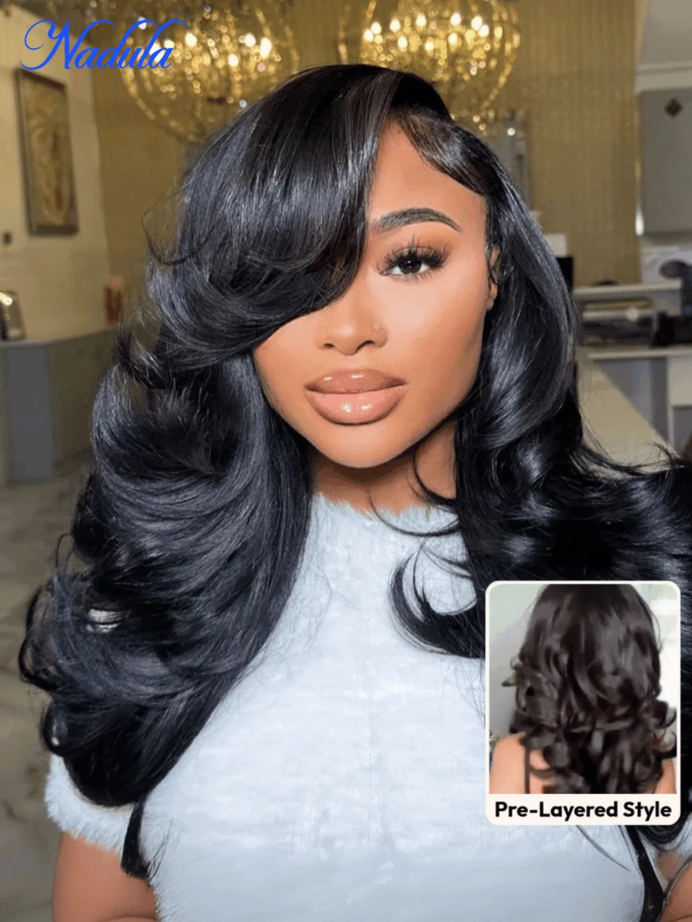 Парик Нескользящий Nadula 7x5 2.0 ™   Парик с невидимыми узлами, пернатый слой, боковая часть, кружевной волнистый парик, надеюсь и выйти за шнурком, плотность 200%