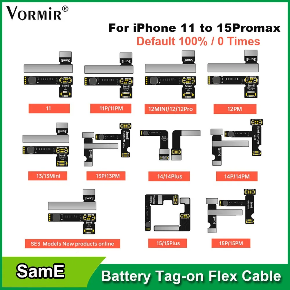 SamE Pre-Programmed Battery Tag-on Flex Cable For iPhone 15 12 11 SE3 13 14Pro Max Shows 100% Health 0 Cycle Times Repair Tools 