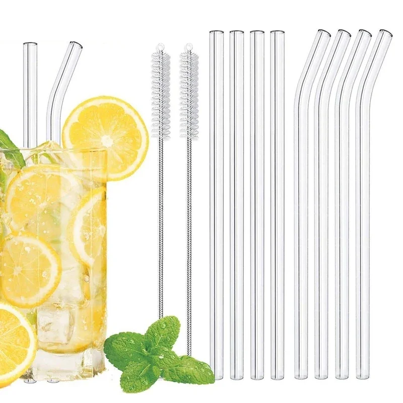 Paille à Smoothie en verre de 20cm, pailles à boire transparentes réutilisables pour Smoothie Milkshakes, paille à boissons écologique