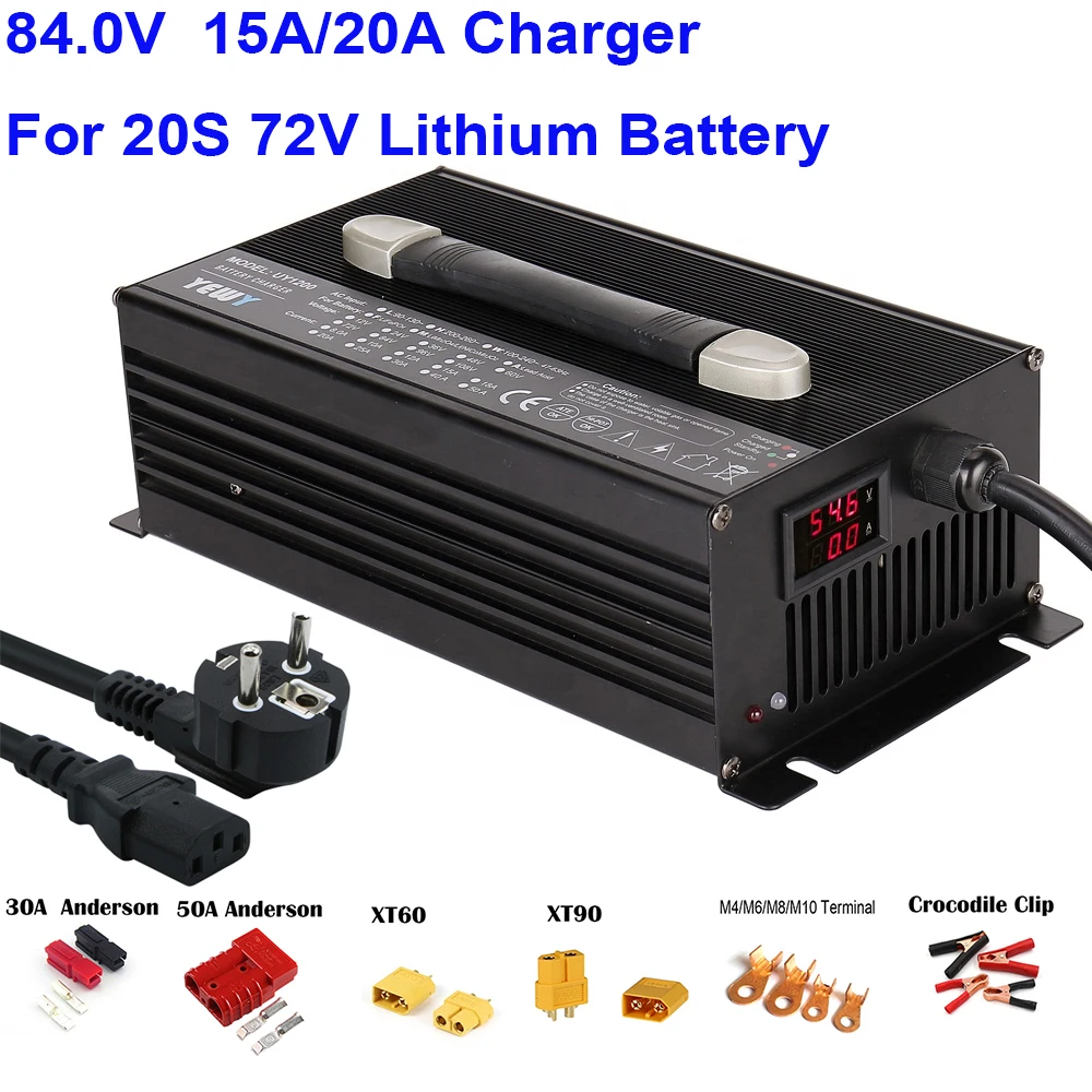 

84V 15A 20A Charger 72V Li-ion Battery Smart Charger Used for 20S 72V Li-ion Battery High Power with Fan Red Aluminum Case