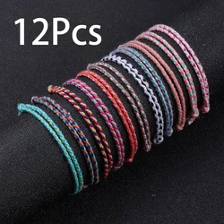 12Pcs/set Colorful cotton string hand-woven waterproof string bracelet Summer Surf beach adjustable Bohemian string