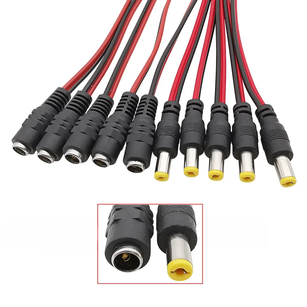 5.5x2.1mm DC Power Pigtail Wire Connector 25CM 12V 5.5*2.1mm DC Male Plug & Female Jack Adapter kabla do kamery bezpieczeństwa CCTV — zdjęcie 2