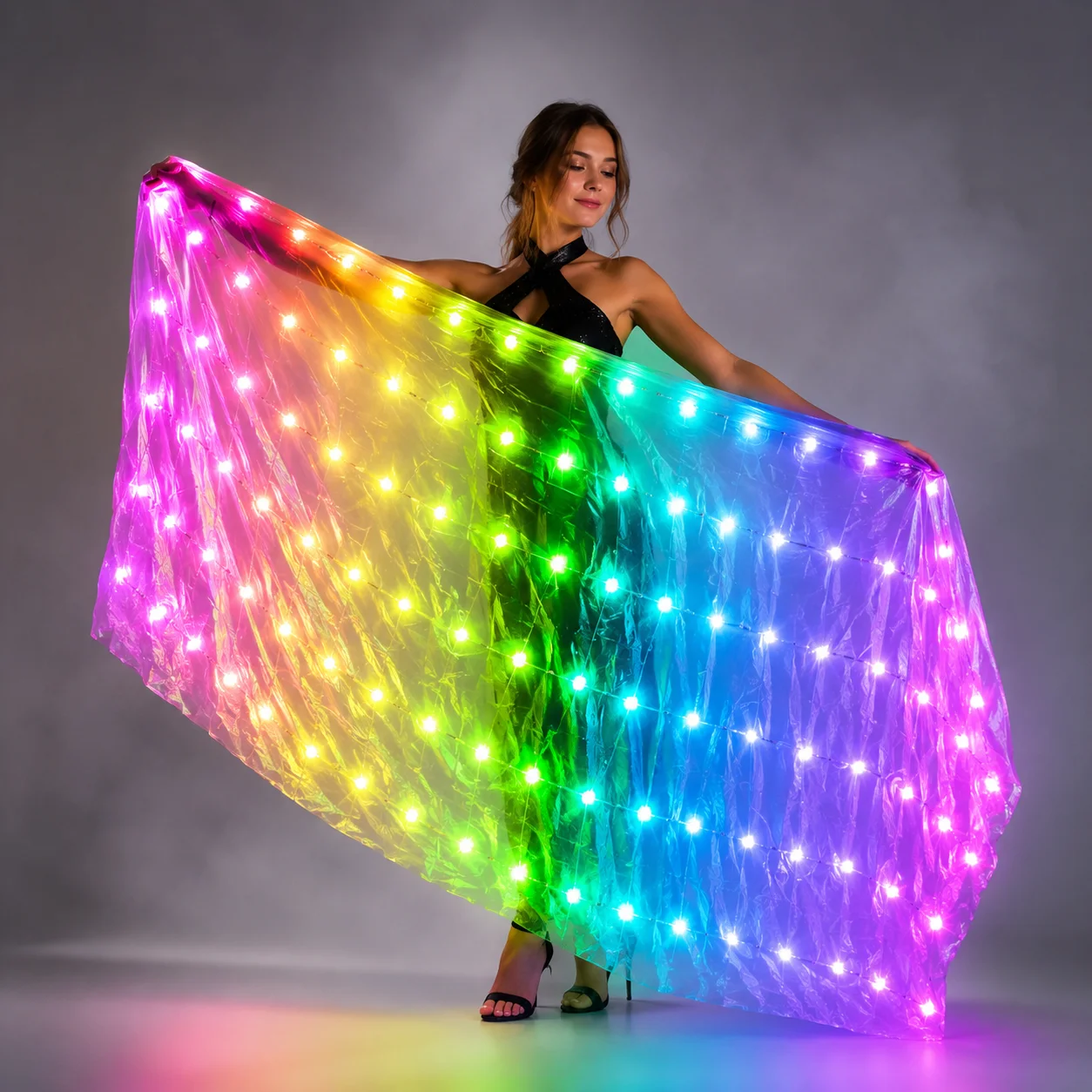 LED Veils Light Silk Performance Props Accessories Rainbow Colored Rectangle Veil Silk Belly Dance