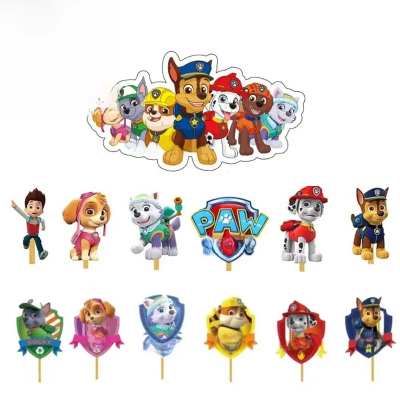 Patrulha pata perseguição bolo de aniversário decoração bolo cupcake toppers bolo bandeira chá de