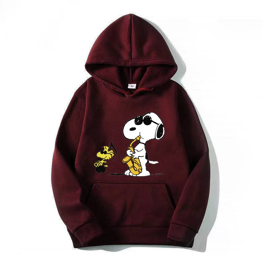 Snoopy plays musical instruments Cartoon Men Pullover Tops Fashion Women Hoodie Casual Spring Autumn Couple Sweatshirt Clothes