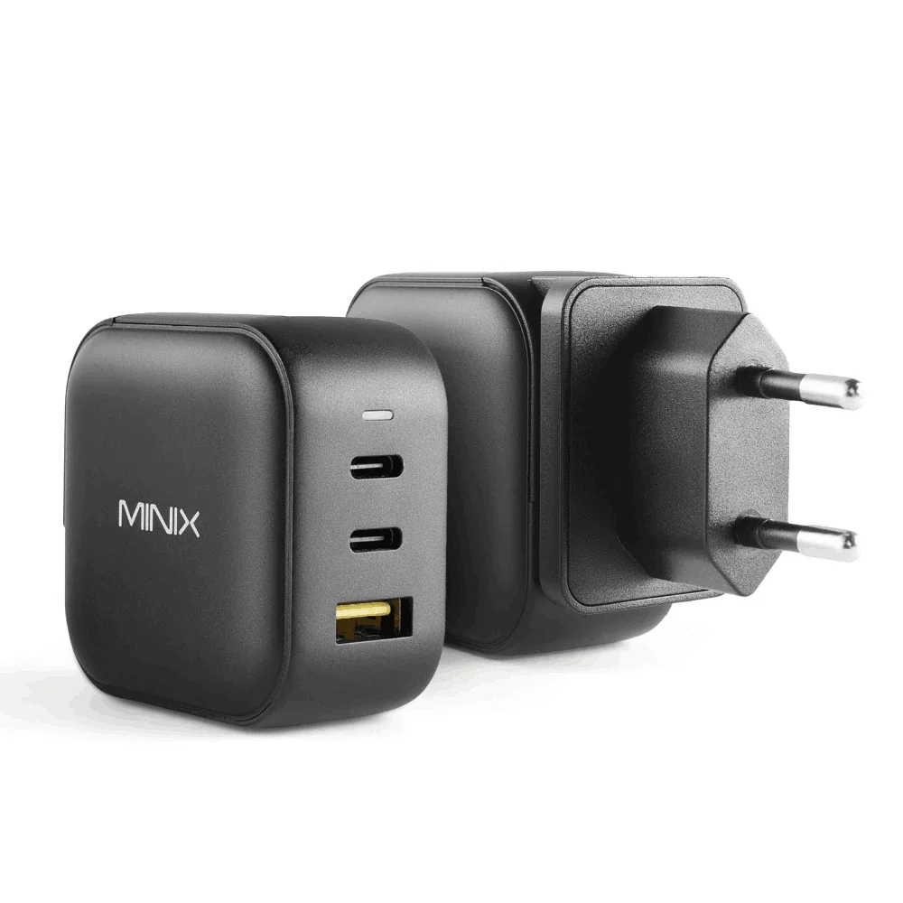 MINIX NEO P1 66W GaN Wall Charger Fast Charger 3 Ports 2xUSB-C 1xUSB-A Quick Charger EU/US/UK Plug Adapter