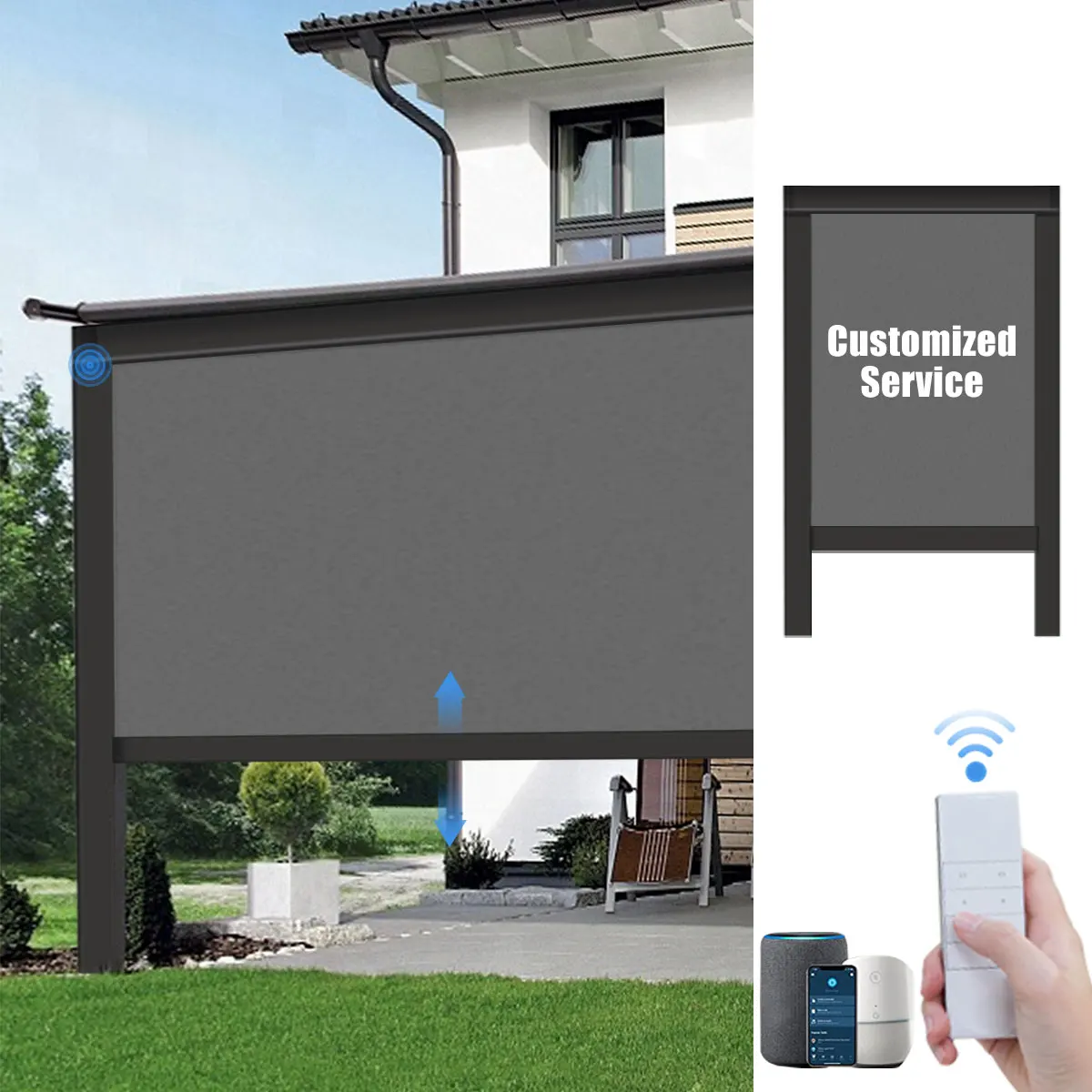 BOLAIENSmart Roller shadeoutdoorcerniera cieca motorizzata di dimensioni personalizzate impermeabile per balcone Patio compatibile con il controllo Alexa