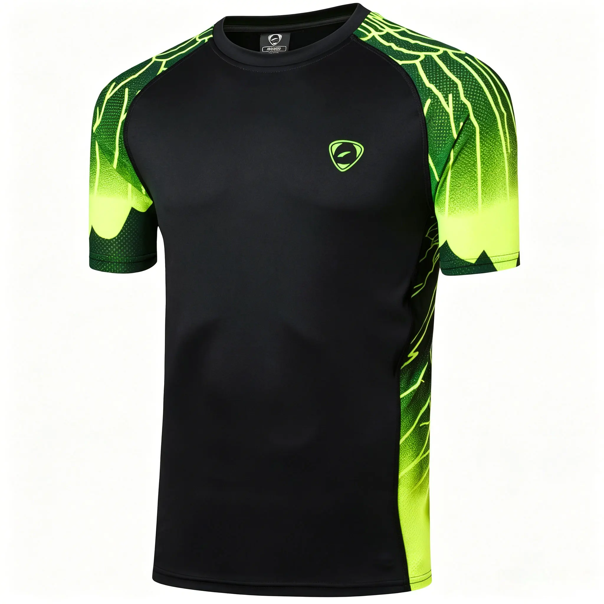 Herren Einfarbiges Neon-Blitzlinien Farbverlauf Raglan-Ärmel Sport-T-Shirt, Atmungsaktiv Leicht Schnelltrocknend Fitness Lauf Basketball T-Shirt