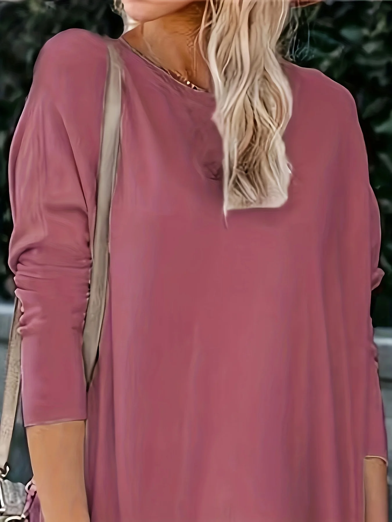 بلوزة نسائية فضفاضة ذات لون سادة مقاس كبير، نمط يومي كاجوال وردي، للنزهات اليومية والمشي وما إلى ذلك.