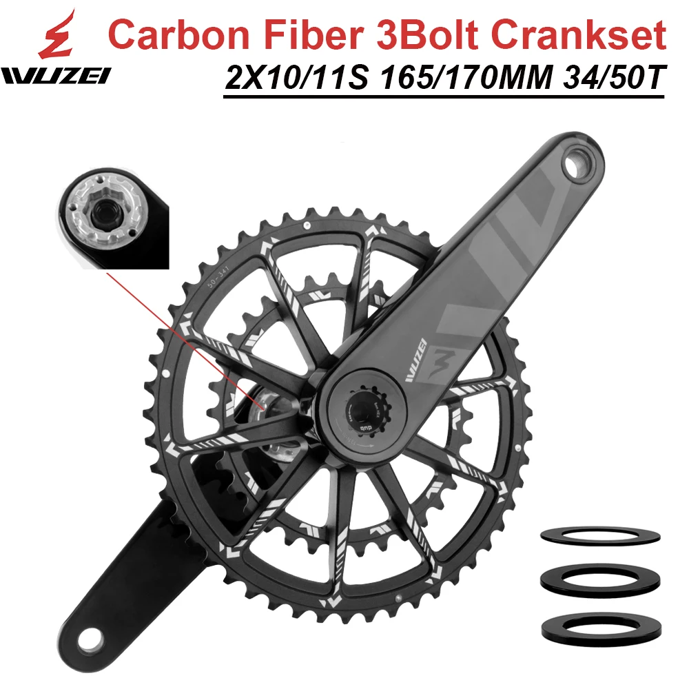 

Сверхлегкий шоссейный велосипед WUZEI, 3-болтовая шатунная система из углеродного волокна, 2X10/11 В, 34/50 т, 165/170 мм для шатунов Dura-Ace 920/XTR M8100/AXS DUB