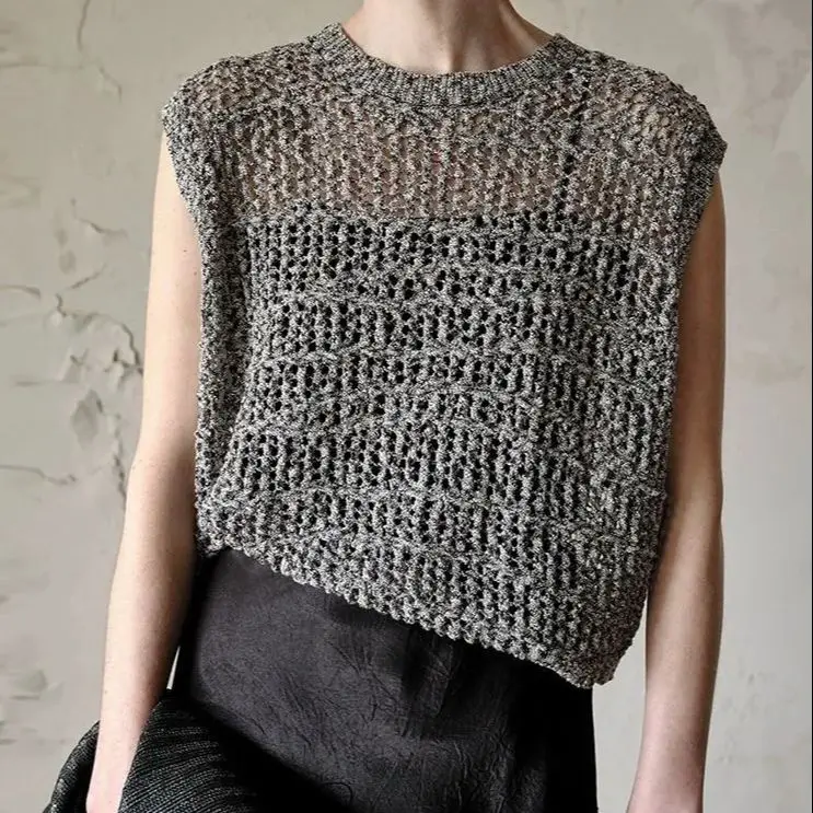 Luxury Summer Weave Camisole Sleeveless Crochet Tank Tops Women Casual loose Fit Hollow Out Short Knitted Pullover Sweater Vest