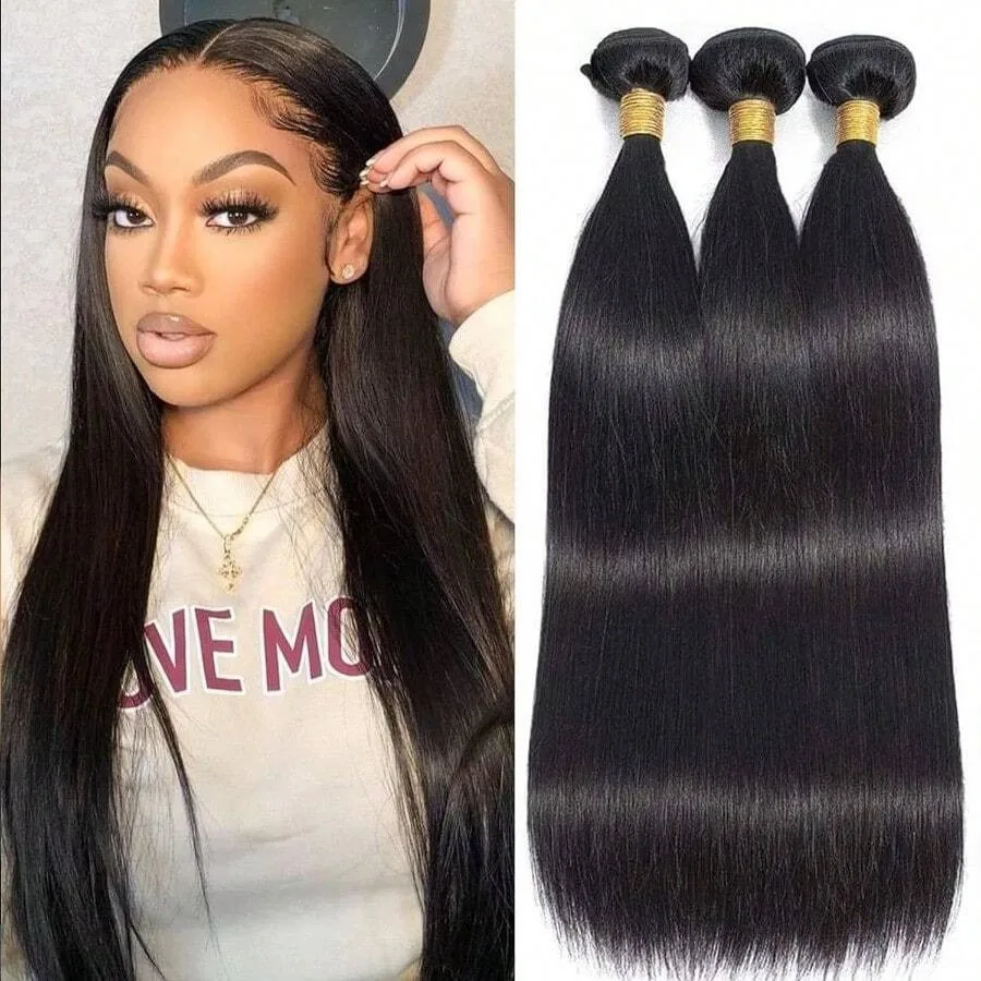

32Inch Straight Bundles Human Hair 12A 100% Unprocessed Brazilian Virgin Weave 1/3 PCS Bundles Extension Double Weft For Women